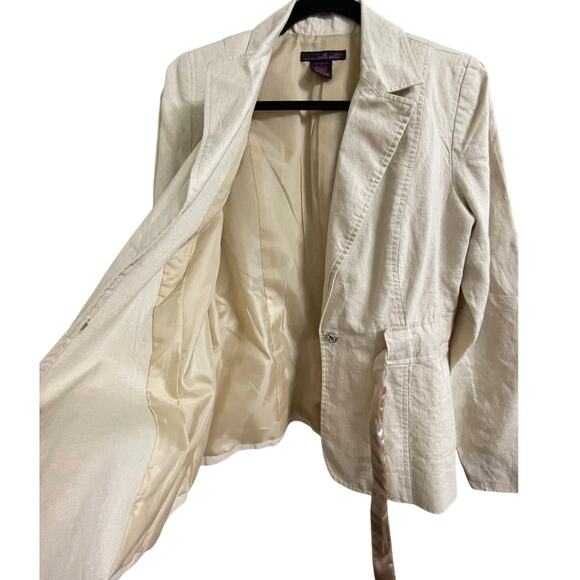 Willi Smith Khaki Linen Tie Waist Tailored Blazer 4 - Picture 8 of 8